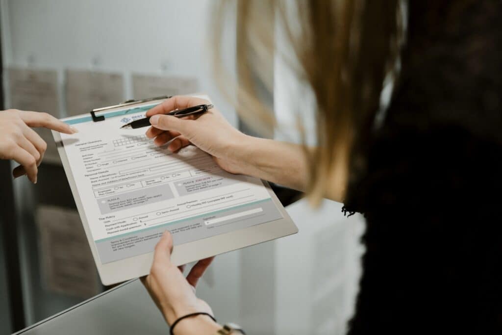 Woman filling out a form